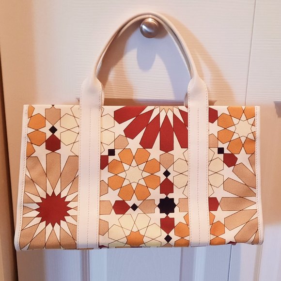 Like NEW Furla Flower Power Canvas Tote with Cream Leather Trim - Picture 1 of 8